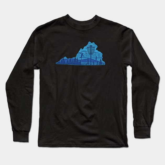 Virginia Blue Ridge Mountain Disc Golf State Art Long Sleeve T-Shirt by TeeCreations